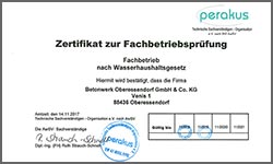 Zertifikat 2017 Fachbetrieb nach Wasserhaushaltsgesetz JGS Anlagen